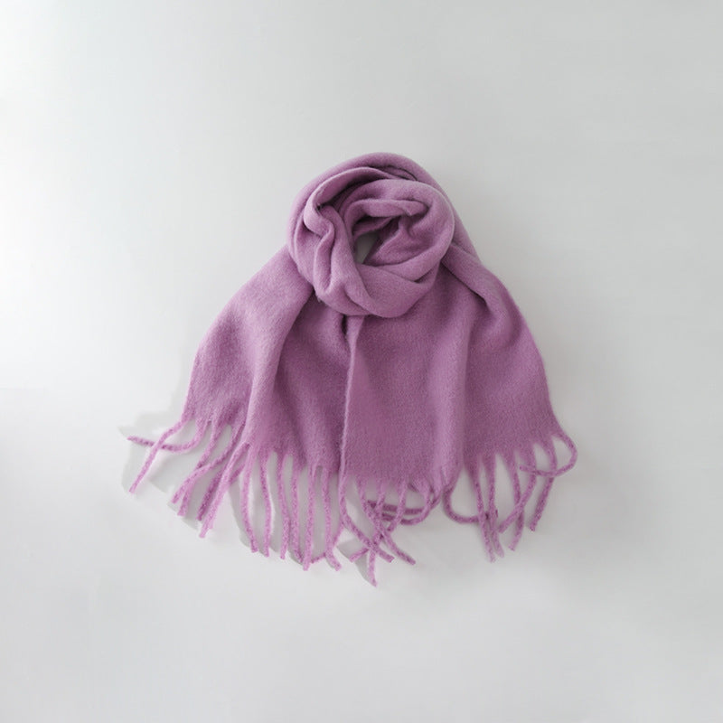 Chic Solid Color Faux Cashmere Scarf With Tassels for Women