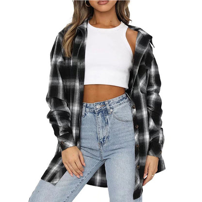 Loose-Fit Flannel Shirt with Button Closure in Plaid