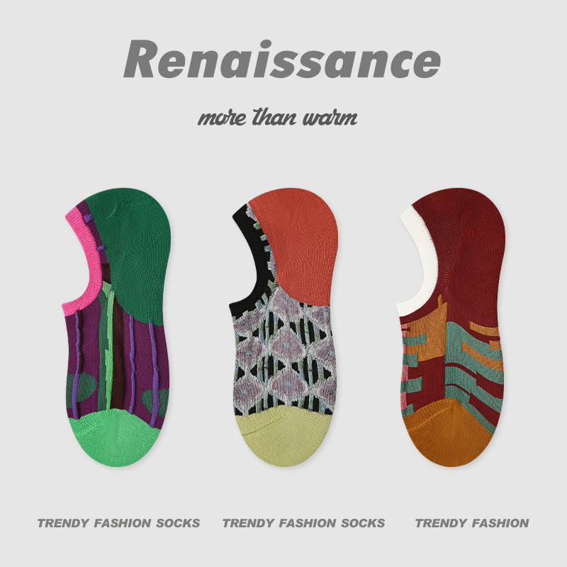 Socks Vintage Embossed Combed Cotton No Show