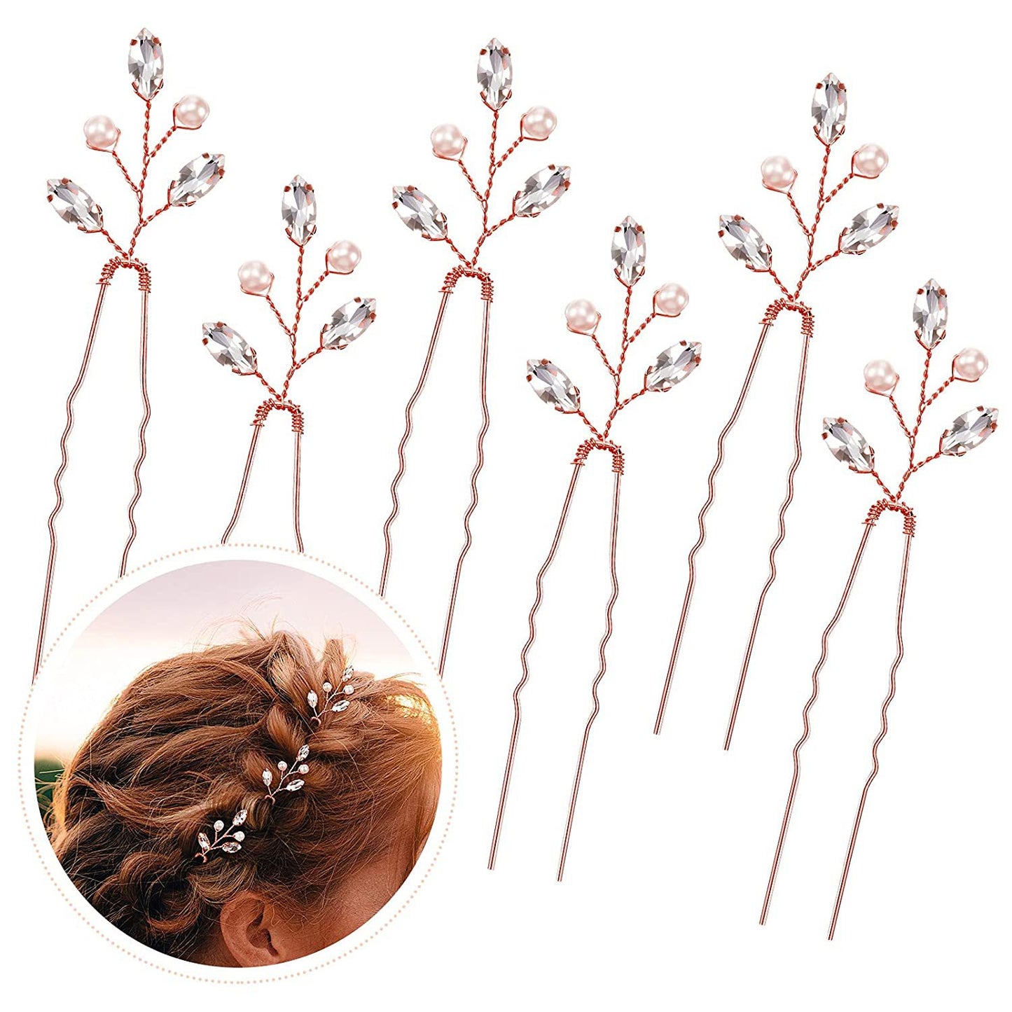 Emerald U Shaped Hair Pins Set of 6 Elegant Bridal Hairpiece