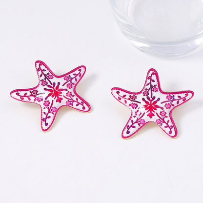 Enamel Star Stud Earrings Stainless Steel Elegant