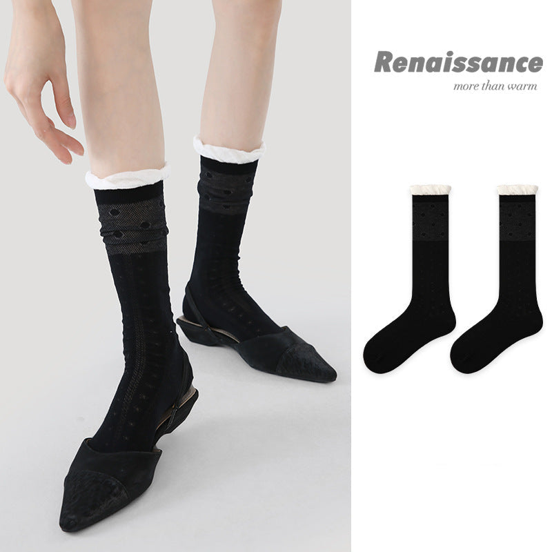 Renaissance Retro Mesh Mid Calf Socks Breathable Cotton