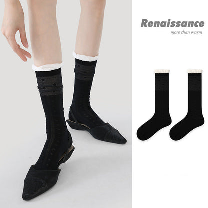 Renaissance Retro Mesh Mid Calf Socks Breathable Cotton