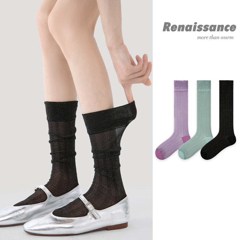 Renaissance Hollow Mesh Cotton Mid Calf Socks