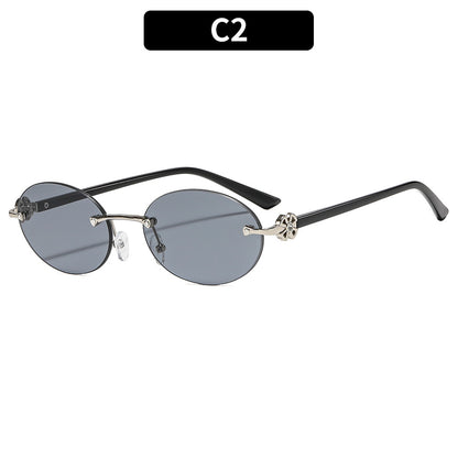 Oval Rimless Fashion Sunglasses UV400 Protection for Outdoor Activities