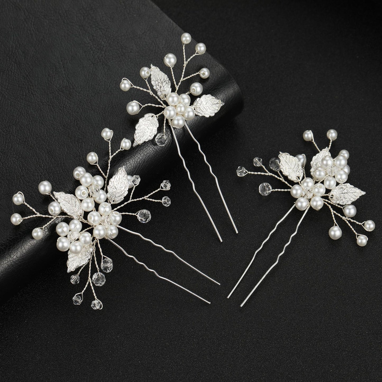 Gold Silver Leaf Pearl U Shaped Hairpins Set