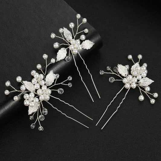 Gold Silver Leaf Pearl U Shaped Hairpins Set