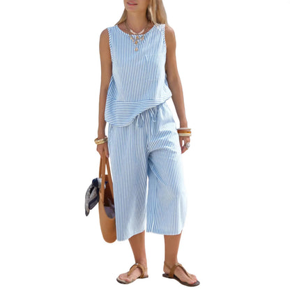 Striped Sleeveless Two-Piece Set for Women