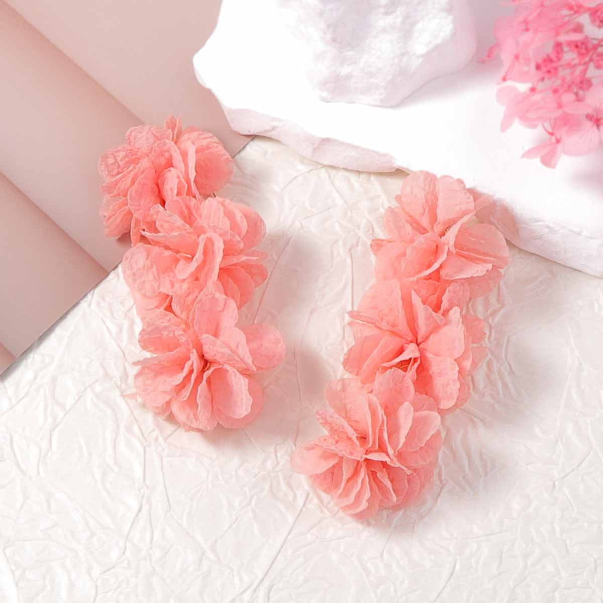 Fabric Flower Statement Earrings Lightweight Office Chic