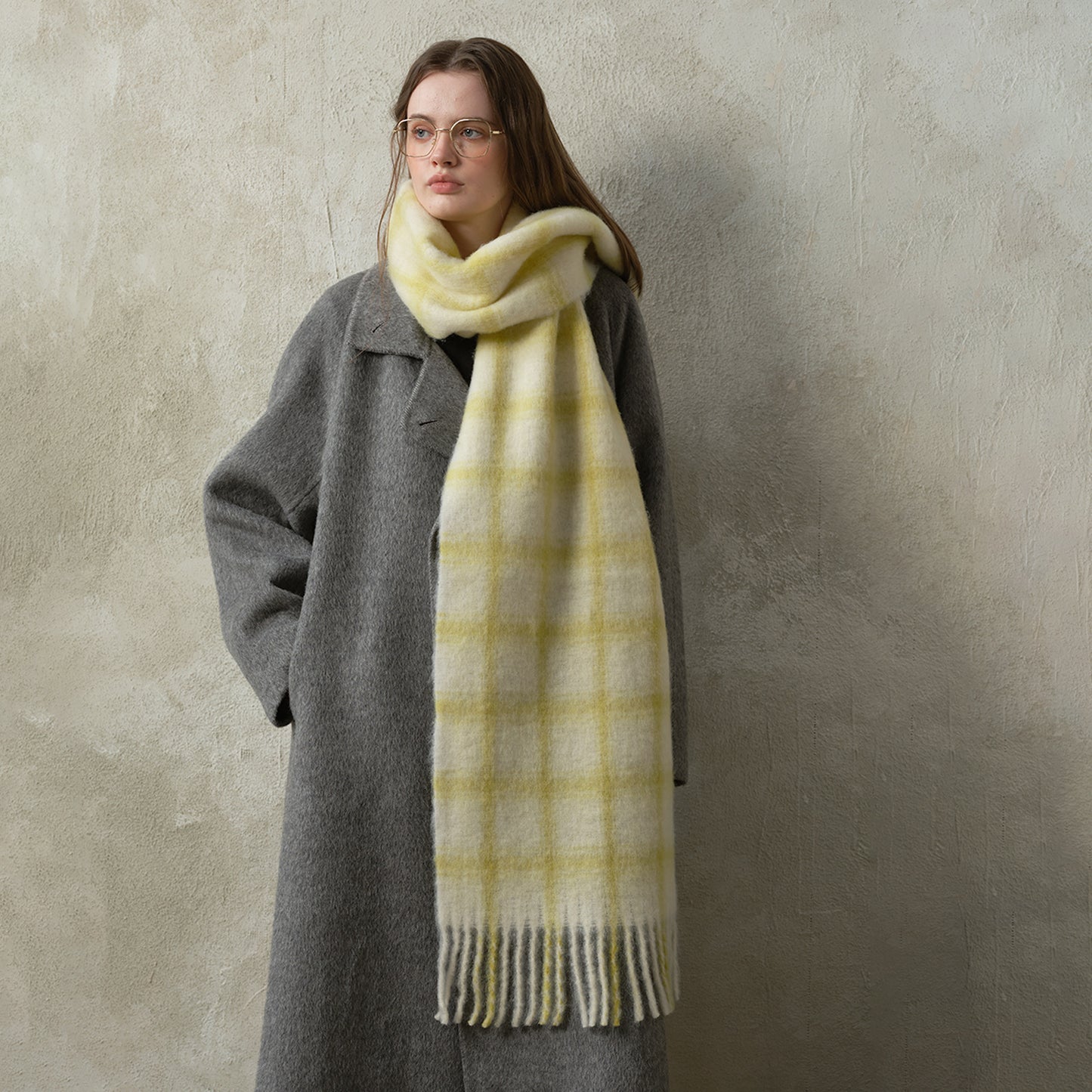 Designer Plaid Wool Scarf Soft Warm Fall Winter Wrap for Women