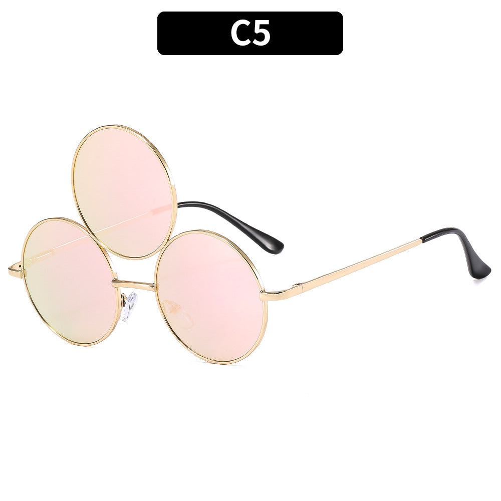 Trendy Punk Round Sunglasses with Metal Frame