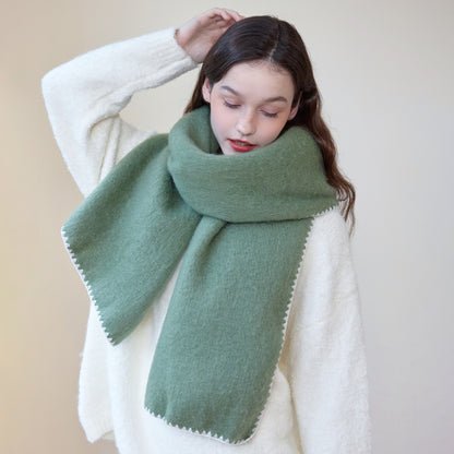 Solid Color Thick Warm Scarf with Edged Design for All Seasons