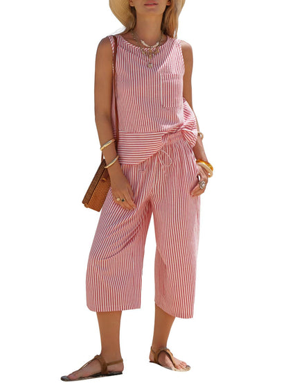 Striped Sleeveless Two-Piece Set for Women