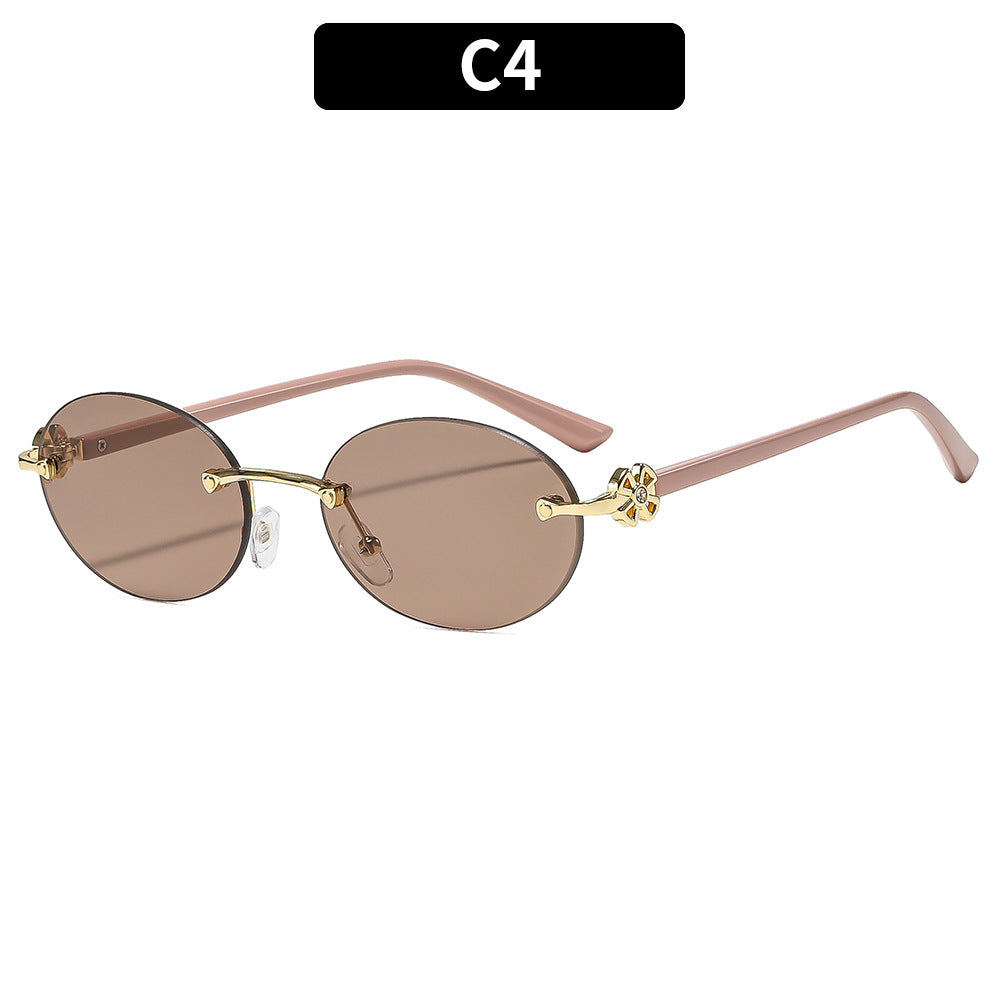 Oval Rimless Fashion Sunglasses UV400 Protection for Outdoor Activities