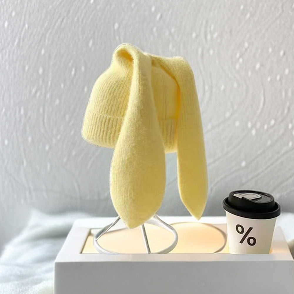 Y2K Cute Rabbit Ear Knitted Beanie Hat for Women
