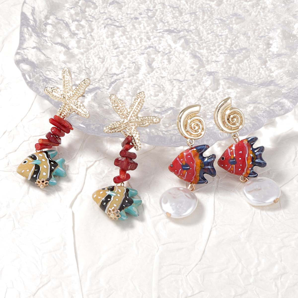 Alloy Long Dangle Earrings Starfish Shell Beach Style