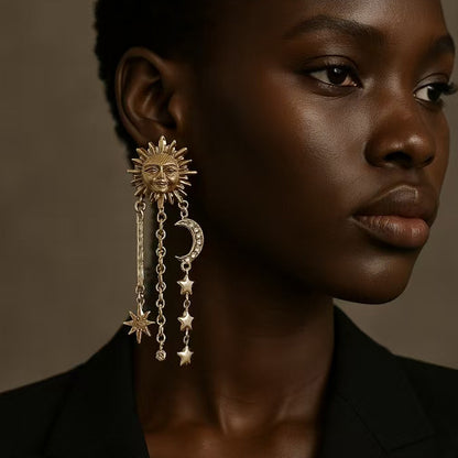 Tassel Drop Earrings Sun Moon Star Statement Celestial