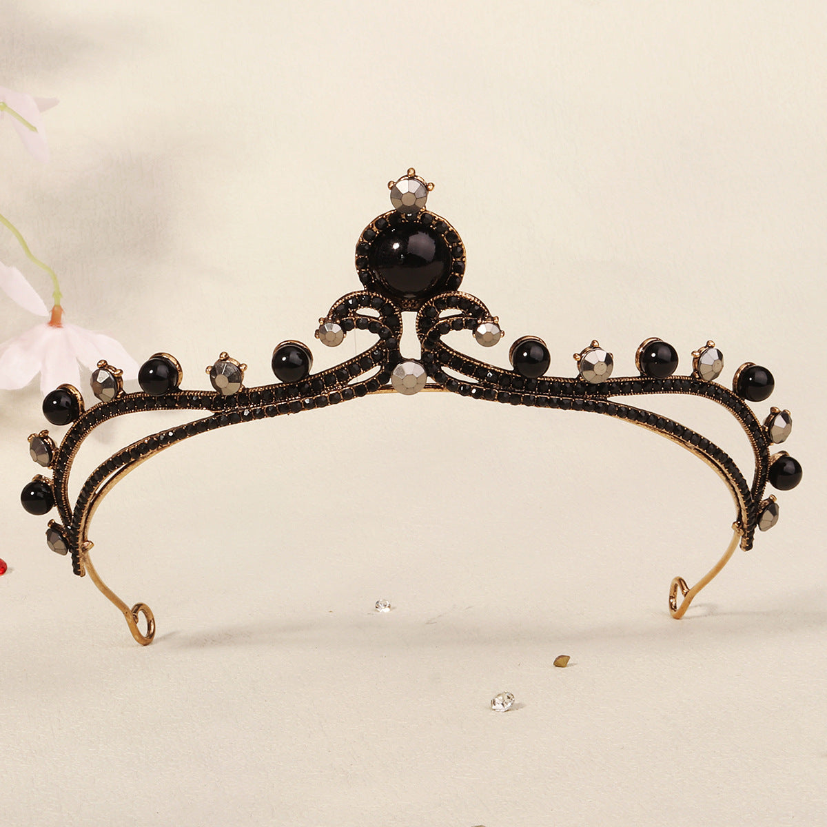 Dark Fantasy Alloy Crown with Rhinestones for Halloween Parties