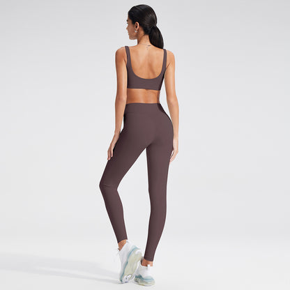Women’s Yoga Set Deep V-Neck Sports Bra and Leggings