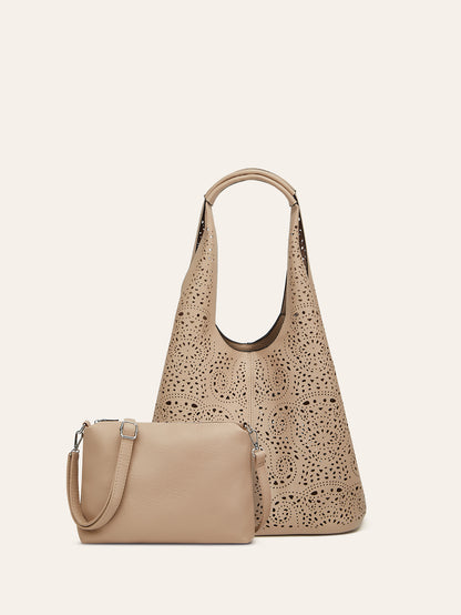 Trendy Cut-Out Laser Etched Tote Bag Stylish Large Capacity Shoulder Bag