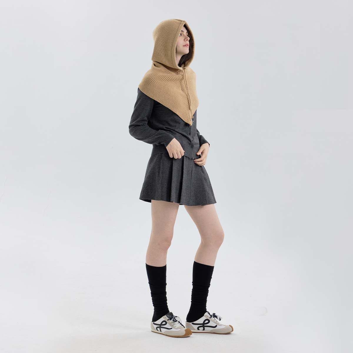 Classic Knitted Balaclava Hat with Neck Warmer and Drawstring