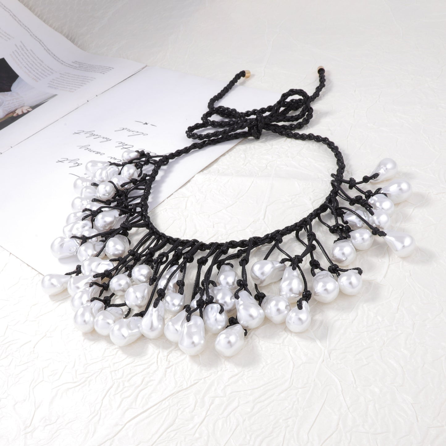 Necklace Baroque Braided Knot Faux Pearl Adjustable