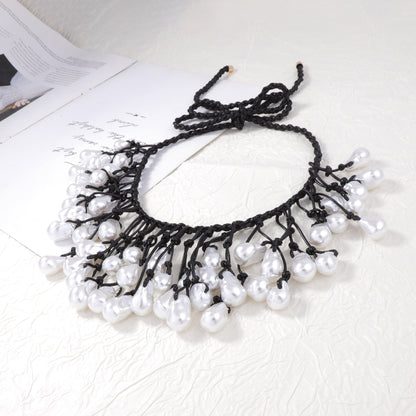 Necklace Baroque Braided Knot Faux Pearl Adjustable