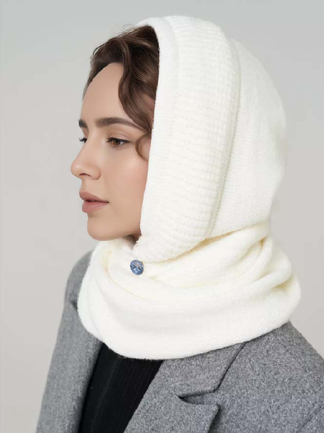 Solid Color Knit Button Balaclava Hat Unisex Winter Fashion Beanie