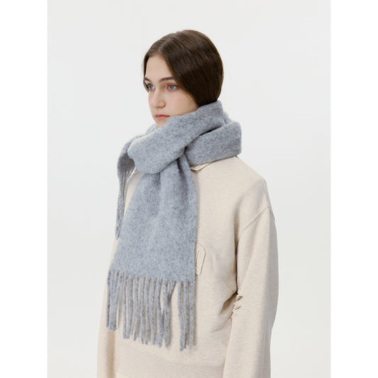 Solid Color Fringed Scarf Stylish Warm Neck Wrap