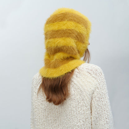 Unisex Color Block Knit Beanie Hat with Neck Protection