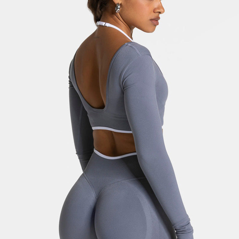 Color Blocked Long Sleeve Workout Top for Women