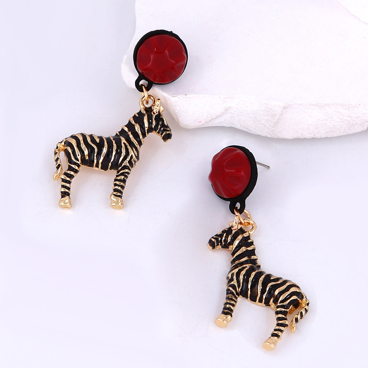 Zinc Alloy Zebra Enamel Drop Earrings