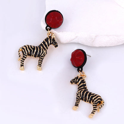 Zinc Alloy Zebra Enamel Drop Earrings