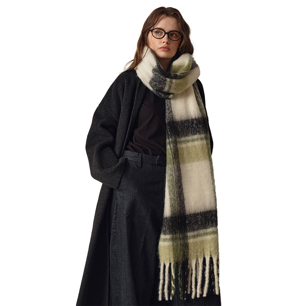 Retro Plaid Knit Scarf Cozy Warm Neck Wrap
