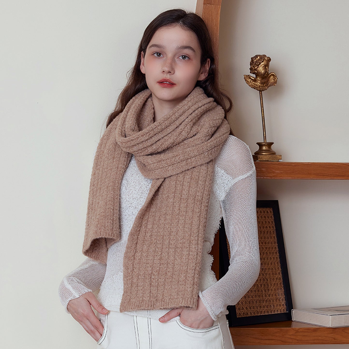 Plain Color Wool Knit Scarf Stylish Warm Unisex Winter Cozy Scarf