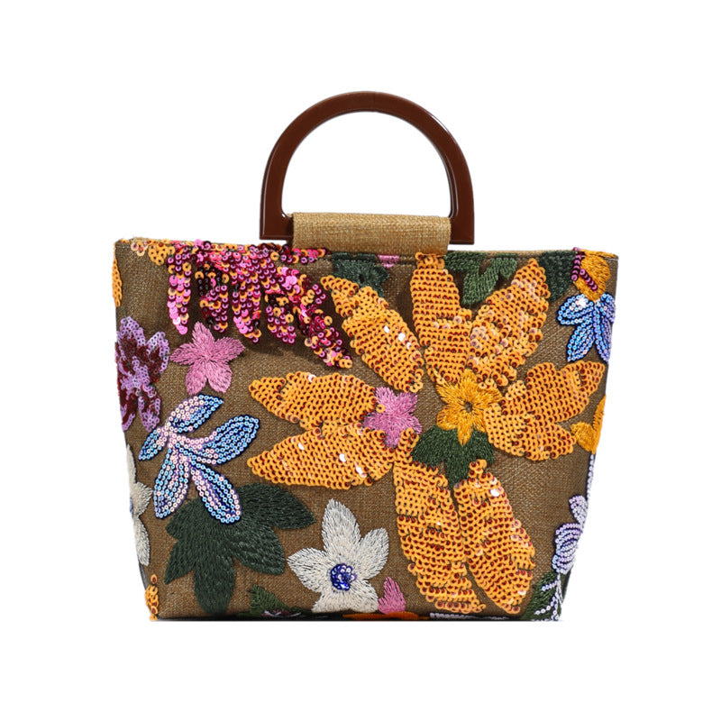 Trendy Floral Handbag Stylish Artisanal Large Tote Bag