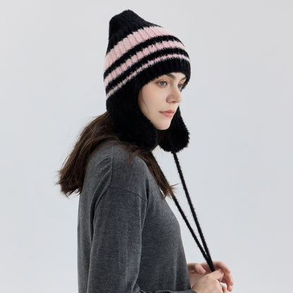 Chic Color-Block Striped Knit Ear Warmer Beanie for Women