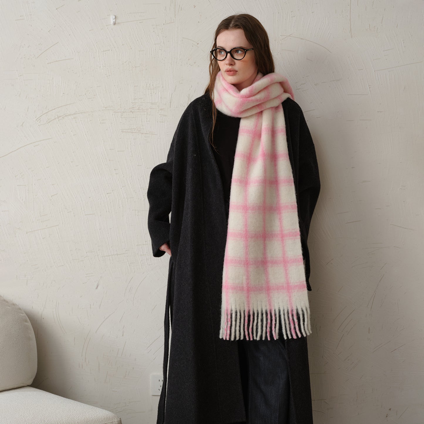 Designer Plaid Wool Scarf Soft Warm Fall Winter Wrap for Women