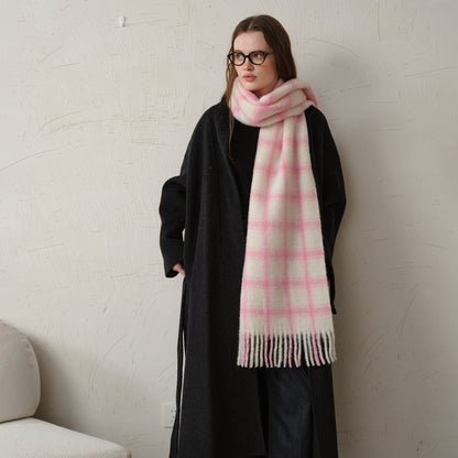 Designer Plaid Wool Scarf Soft Warm Fall Winter Wrap for Women