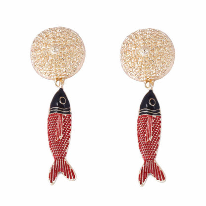 Round Fish Pendant Earrings Vintage Colorful Luxe Chic