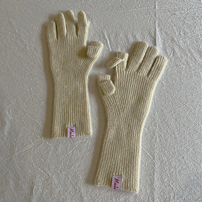 Knitted Wool Fingerless Gloves for Women