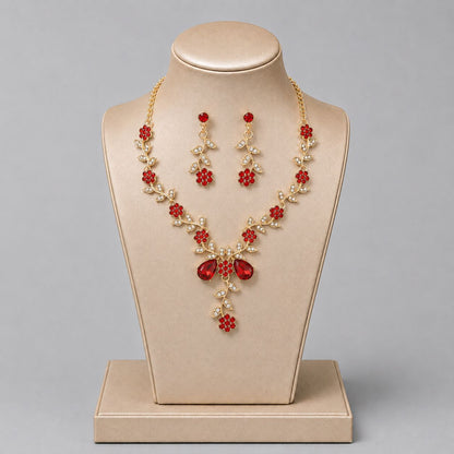 Retro Alloy Rhinestone Jewelry Set Elegant Necklace and Earrings for Evening Wear
