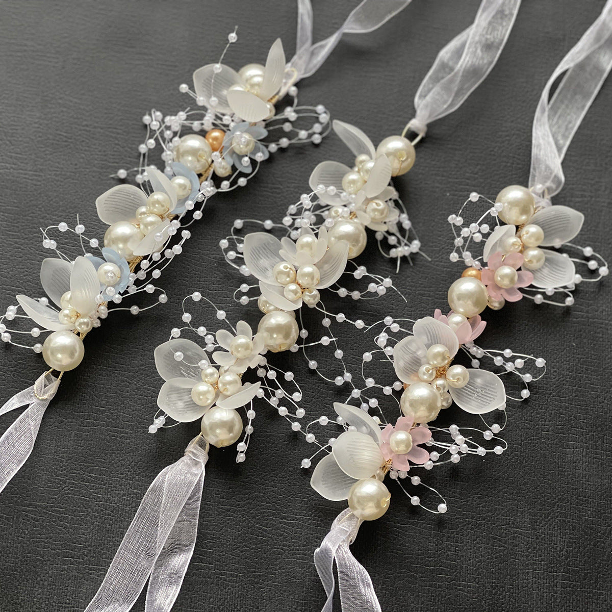 Pearl Handcrafted Wrist Flower and Headband Bridal Set
