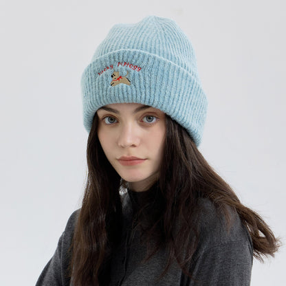 Cute Dog Embroidered Knit Hat Cozy Earflap Beanie