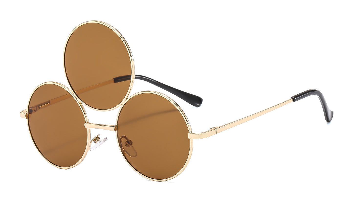 Trendy Punk Round Sunglasses with Metal Frame