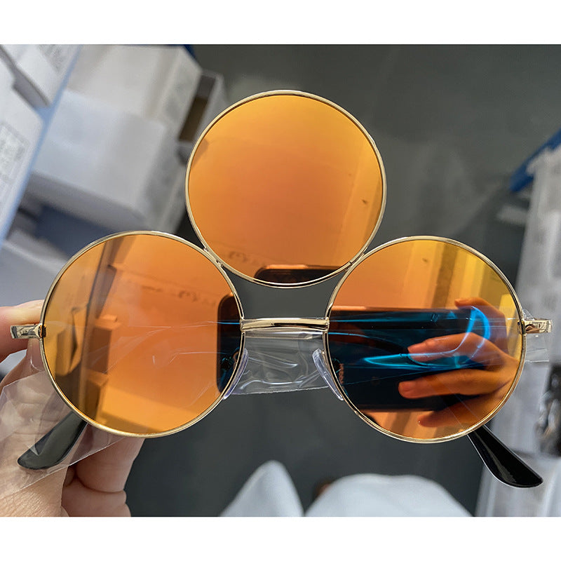 Trendy Punk Round Sunglasses with Metal Frame