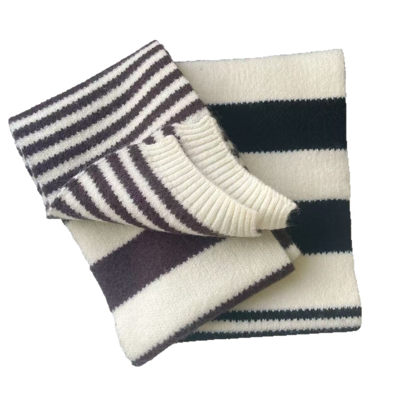 Color-Block Striped Knit Scarf Fashionable Casual Soft Warm Neck Warmer