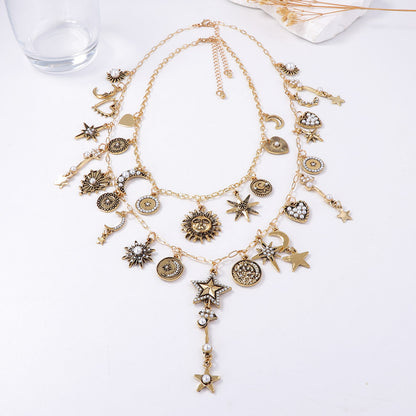 Layered Sun Moon Star Chain Necklace Stackable Chic