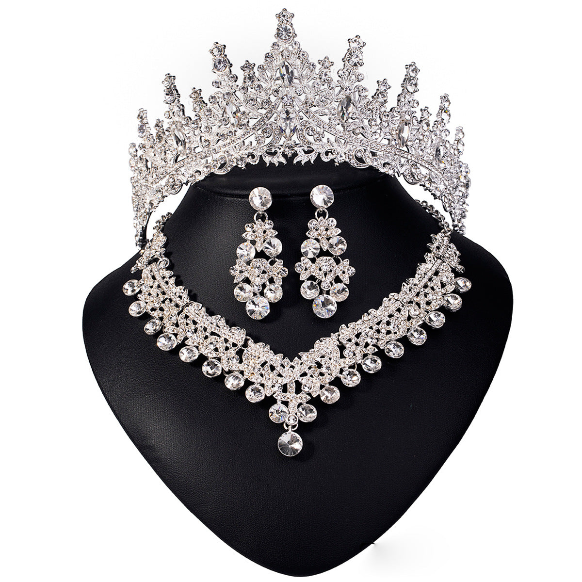 Elegant 3-Piece Bride Jewelry Set with Crown Necklace and Earrings