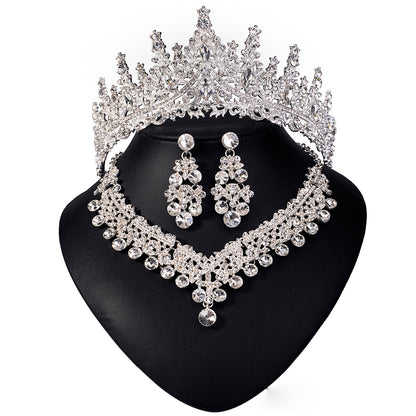 Elegant 3-Piece Bride Jewelry Set with Crown Necklace and Earrings